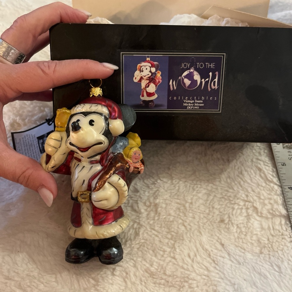 Joy To The World Festive Santa Ornament with Red and White Accents